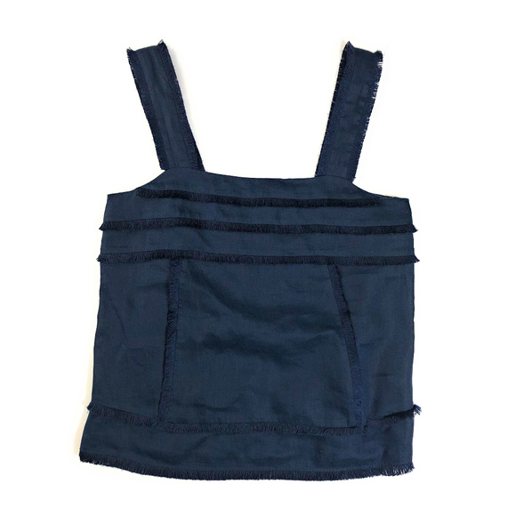 J. Crew Tops - J Crew Navy Blue Linen Square Tank With Fringe